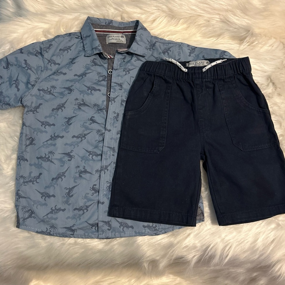 Free Planet Blue Shirt w/Dinosaurs and Navy Shirt Set for Boys